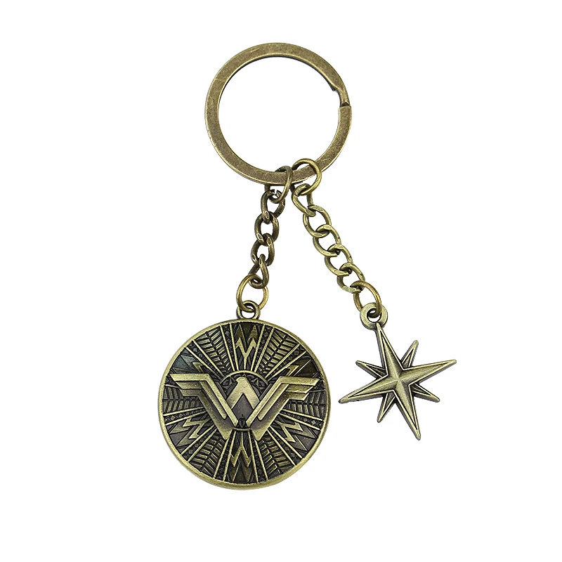 Hot Movie Justice League Wonder Woman Keychains Sun Logo Shield Key