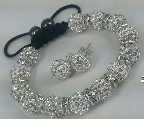 

10mm 3pcs/lot s3647 white Handmade Crystal Clay Micro Disco Pave Ball bead Bracelets Bangles for men women Wholesale