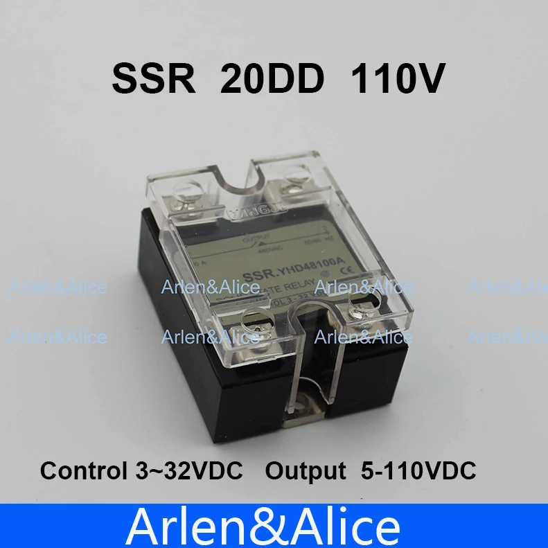 

20DD SSR Control voltage 3~32VDC output 5~110VDC DC single phase DC solid state relay