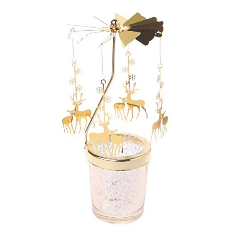 Романтический вращающийся подсвечник, чайный светильник, подсвечник, металлический чайный светильник, держатели, карусель, для дома, вечерние, Декор, подарок - Цвет: Two fawns-Gold