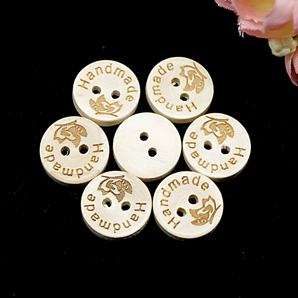 

50PCs Wooden Sewing Buttons Scrapbooking Round Hand Made Rose Flower Two Holes 15mm 20mm Costura Botones Decorate D133BG2