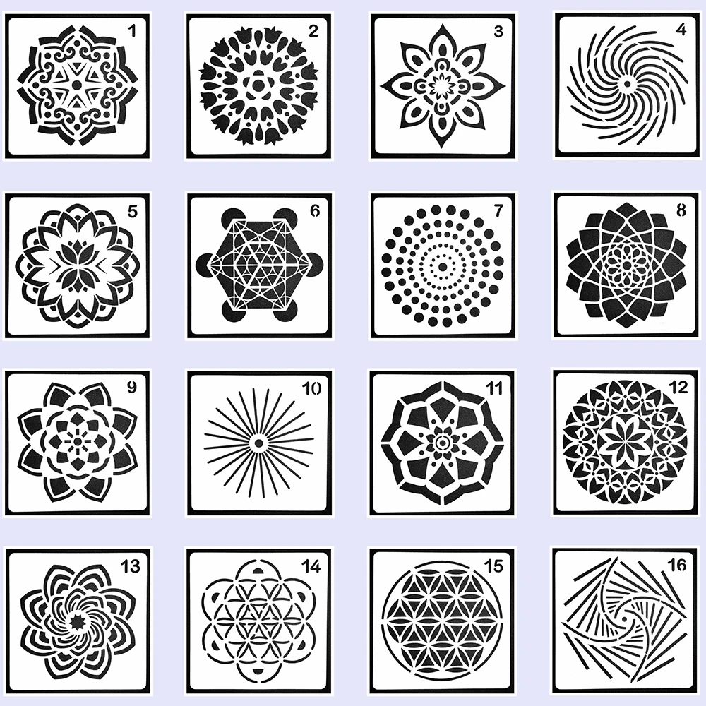 

Ufurty 16Pcs Mandala Auxiliary Stone Painted Stencils DIY Scrapbooking Album Paper Card Decorative Craft Embossing