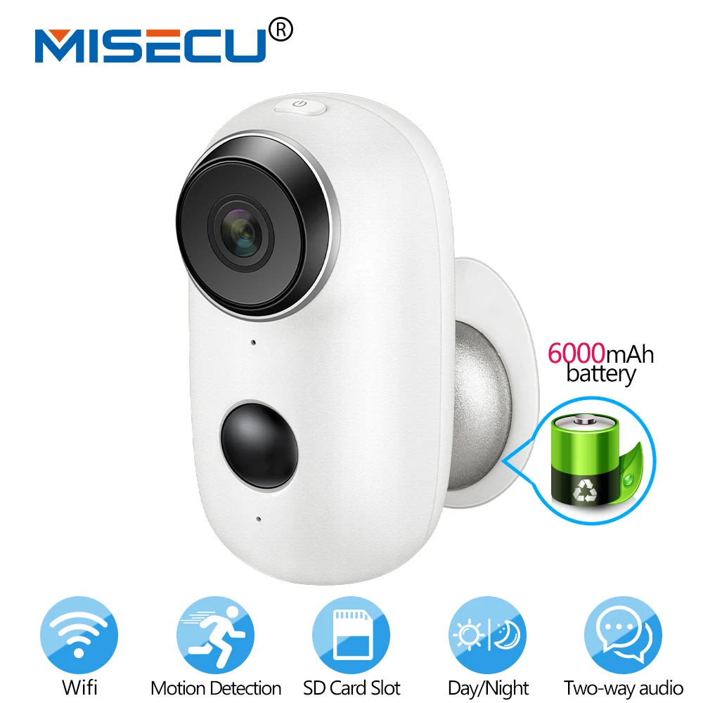

MISECU 100% Wire-Free HD 720P IP Camera Wifi Rechargeable Battery 2 Way Audio SD Card Waterpfoof Outdoor Indoor Security Camera
