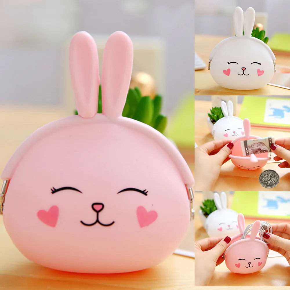 

Soft Silicone Earphone Bag Cartoon Rabbit Key Coin Purse Earphone Bag Case Cover Wallet