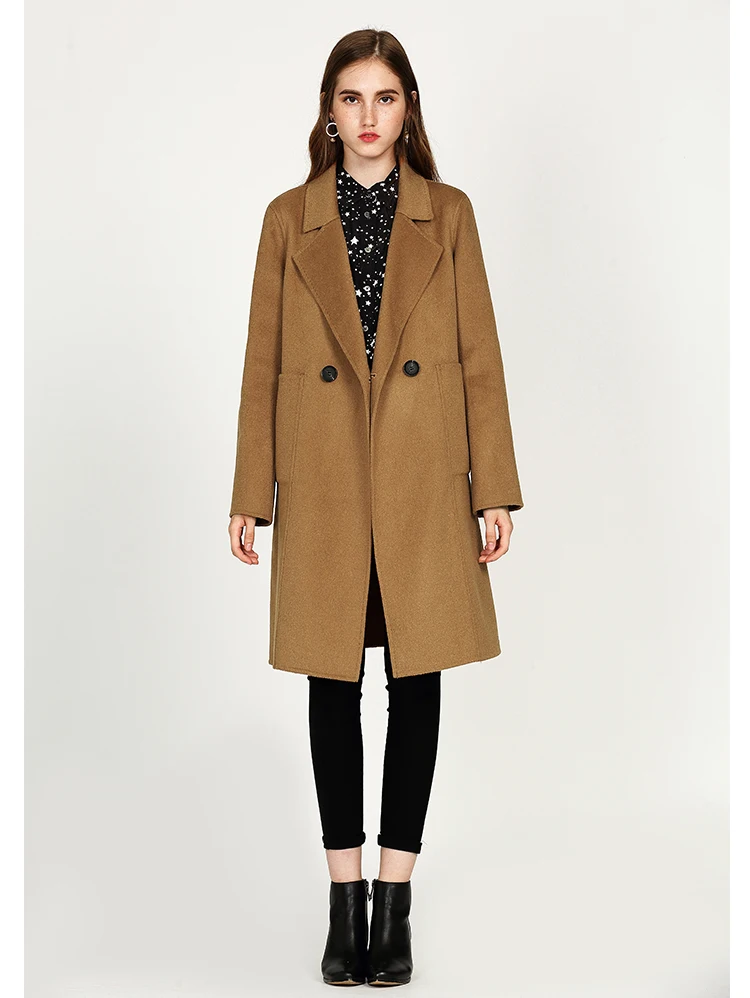 Handcrafted 2017 Cashmere Wool Coat Medium Long Female