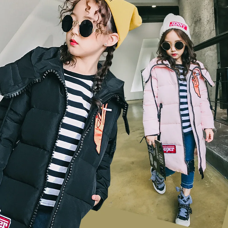 Girl Down jacket coat hooded winter 80 white duck down for 6 7 8 9 10