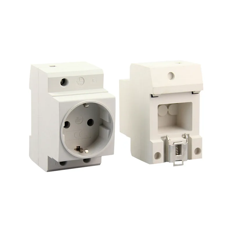

EU Din Rail Mount Power Socket 2 Pins Extention Distribution Box 10-16A 250V Modular Socket for Switchgear