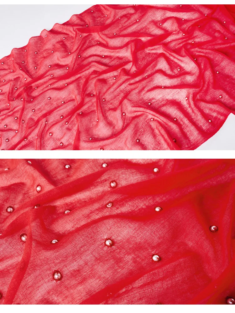 Японский мягкий шерстяной шарф женский шелковый шарф весна и осень тонкий женский ручной работы бисером красный Дорожный платок-хиджаб импорт Индии