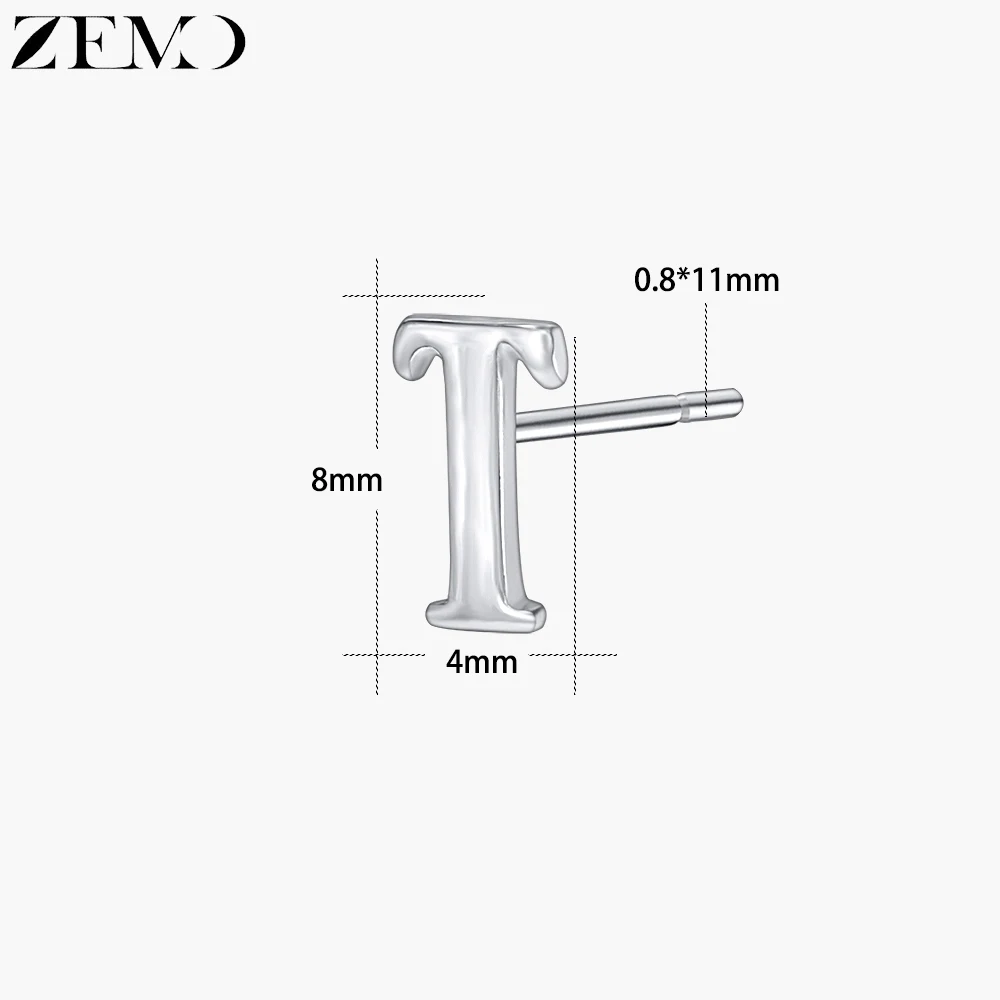ZEMO серьги-гвоздики для женщин Настоящее серебро 925 проба серьги с инициалами Алфавит серьги-заклепки маленький милый букле d'oreile - Окраска металла: T