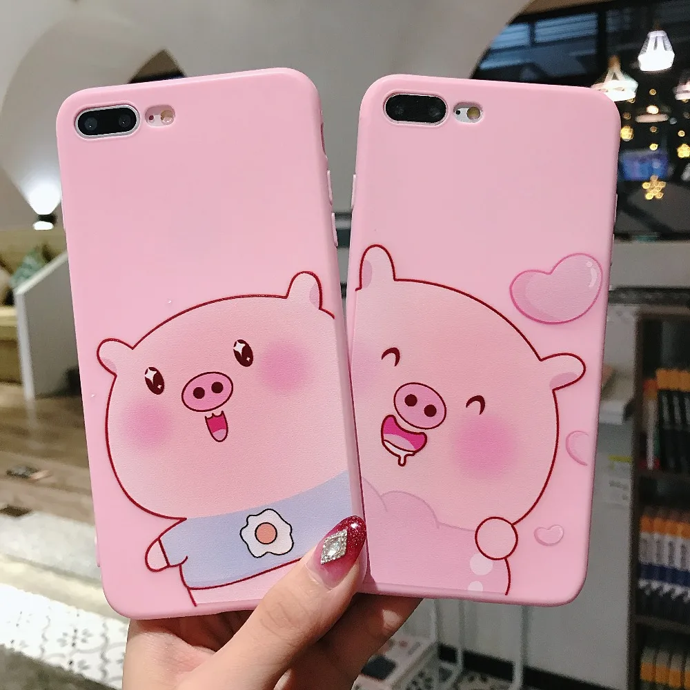 

For iPhone 6 6S 7 8 Plus Cases Cute Cartoon Naughty Pig Soft TPU Silicone Shell For iPhone X XR XS Max Cover Capa Coque Case