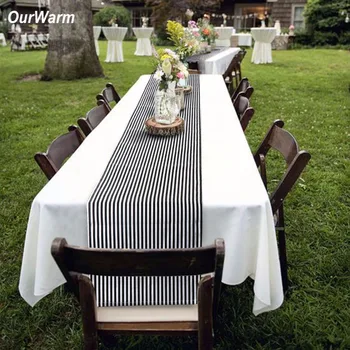 

OurWarm 182*35cm Elegant Wedding Table Cloth Black and White Striped Tablecloth for Valentine's Day Home Dinner Party Decoration