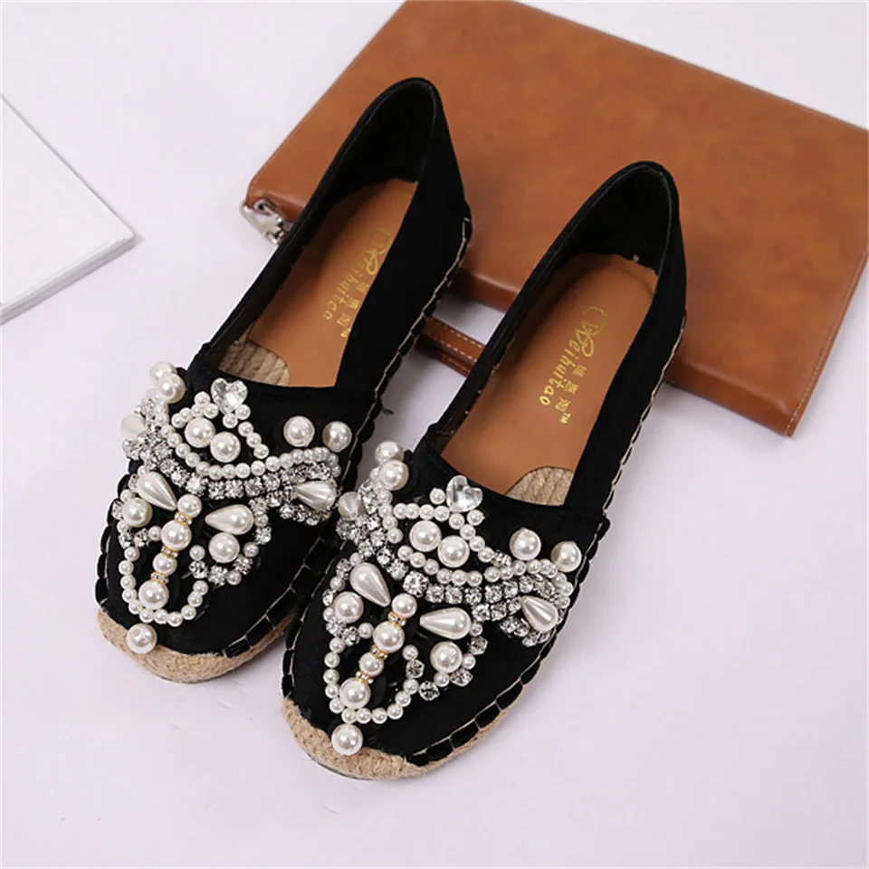 

Women's flat shoes exquisite pearl rhinestone decoration retro fisherman round toe comfortable women's shoes