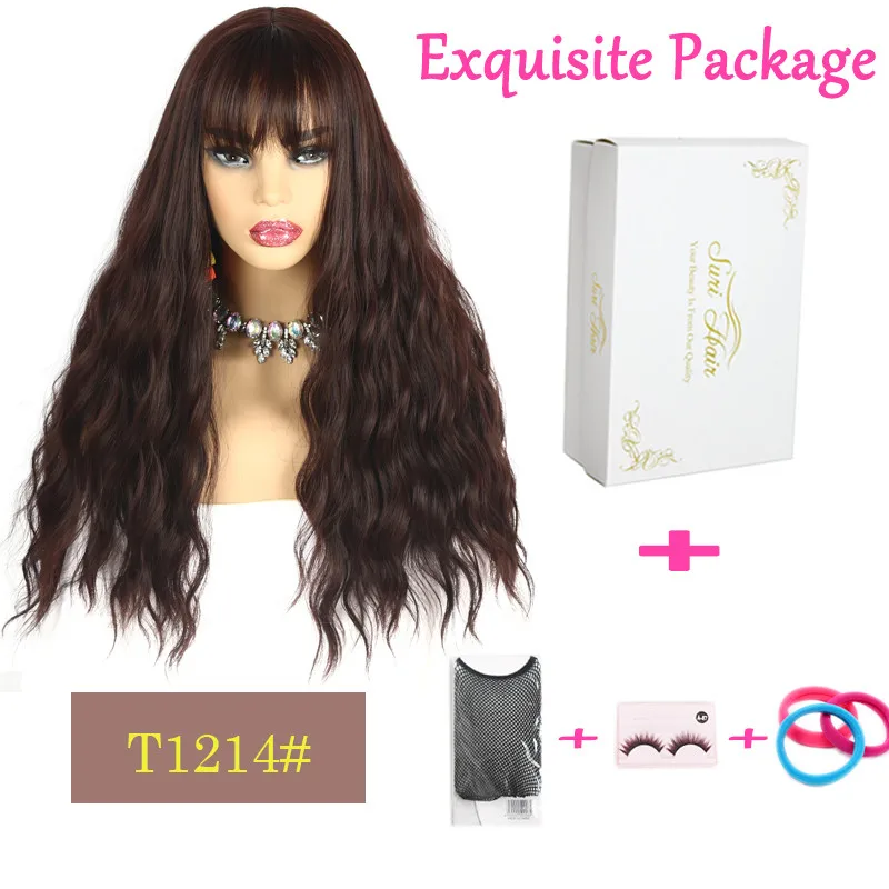 Suri волосы длинные натуральные волнистые парики синтетический серый розовый черный парик для женщин аккуратные челки термостойкие поддельные женские волосы штук 28'' - Цвет: T1241