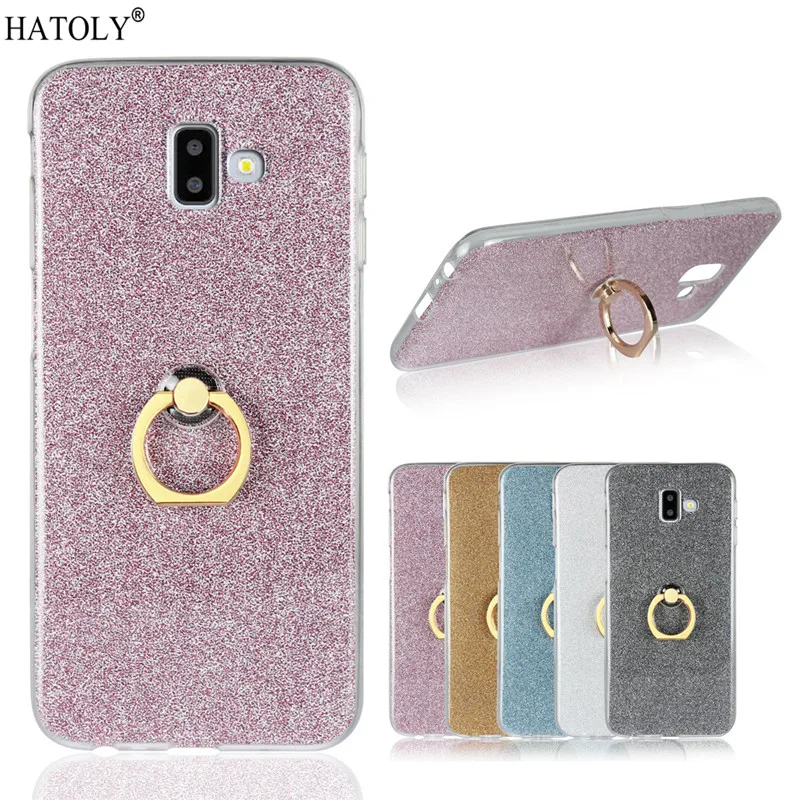 

For Samsung Galaxy J6 Plus Case Shiny Glitter Bling Silicon Phone Case Cover For Samsung Galaxy J6 Prime Finger Ring Case Funda