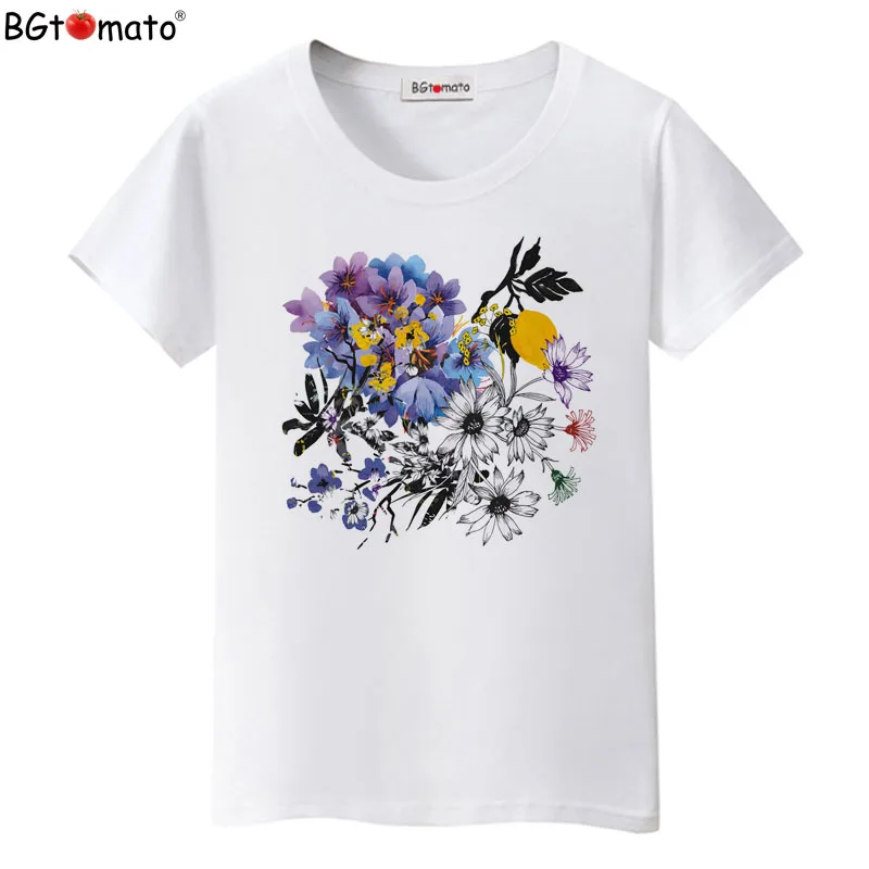 BGtomato Women Flowers Print T Shirt New Summer women t shirt fashion female rose flower tops t-shirt camisetas mujer Tops Blusa