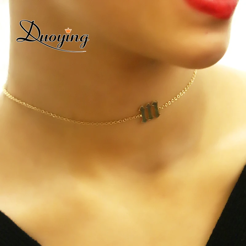 

DUOYING Old English Single Inititial A-Z Letter Choker Necklace Uppercase Lowercase Letters Necklace For Woman Gift Dropshipping