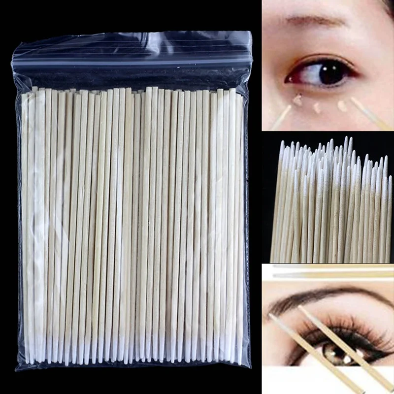 

100PCS Short Wood Handle Small Pointed Tip Head Cotton Swab Eyebrow Tattoo Beauty Makeup Color Nail Seam Dedicated Dirty Picking