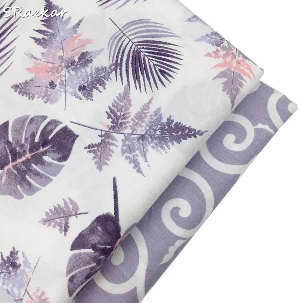 black purple turquoise feathers leaves 100/% cotton fabric width 160cm
