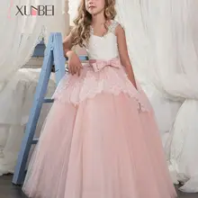 Кружевные платья принцессы с цветочным узором для девочек; коллекция года; пышные платья в пол с большим бантом для девочек; платья для первого причастия; Бальные платья для девочек