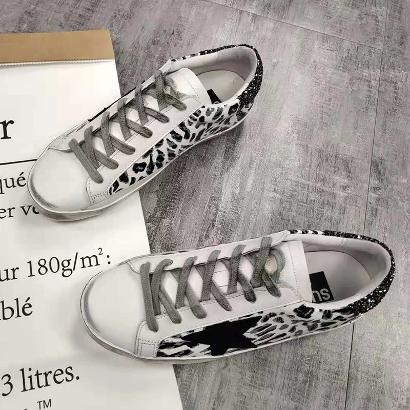 Léopard 45 Vieux En 34 Femmes Faire Multi Chaussures Newarrival Star Noir Blanc Sneaker Vache Véritable Sale Imprimé Cuir Automne Hiver Casual Ww7gY4qH