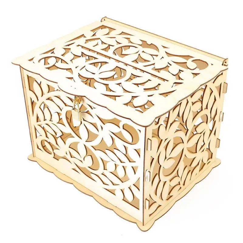 DIY деревянная коробка для денег ремесло с замком полый резьба элегантный деревенский свадебный Декор поставки поздравительная открытка коробка для заезда