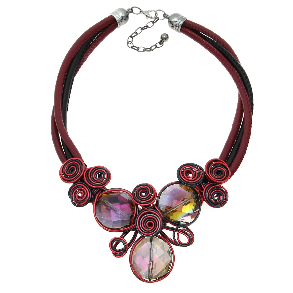 

MANILAI 4 Colors Handmade Crystal Maxi Necklace Women Accessories Leather Chain Spiral Metal Wire Collar Choker Jewelry CE4147