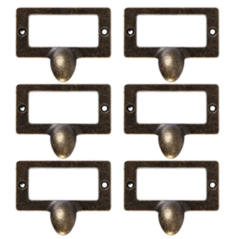 6pcs Antique Brass Drawer Label Pull Handle Cupboard Frame File
