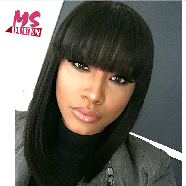 Medium long bob wig black synthetic none lace/lace front 