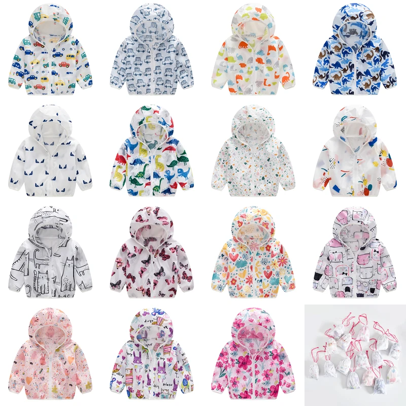 

1-7Y Summer Children's Clothing for Boys and Girls Cartoon Printed Hooded Sun Protection Clothing Children Coat Zipper Jackets