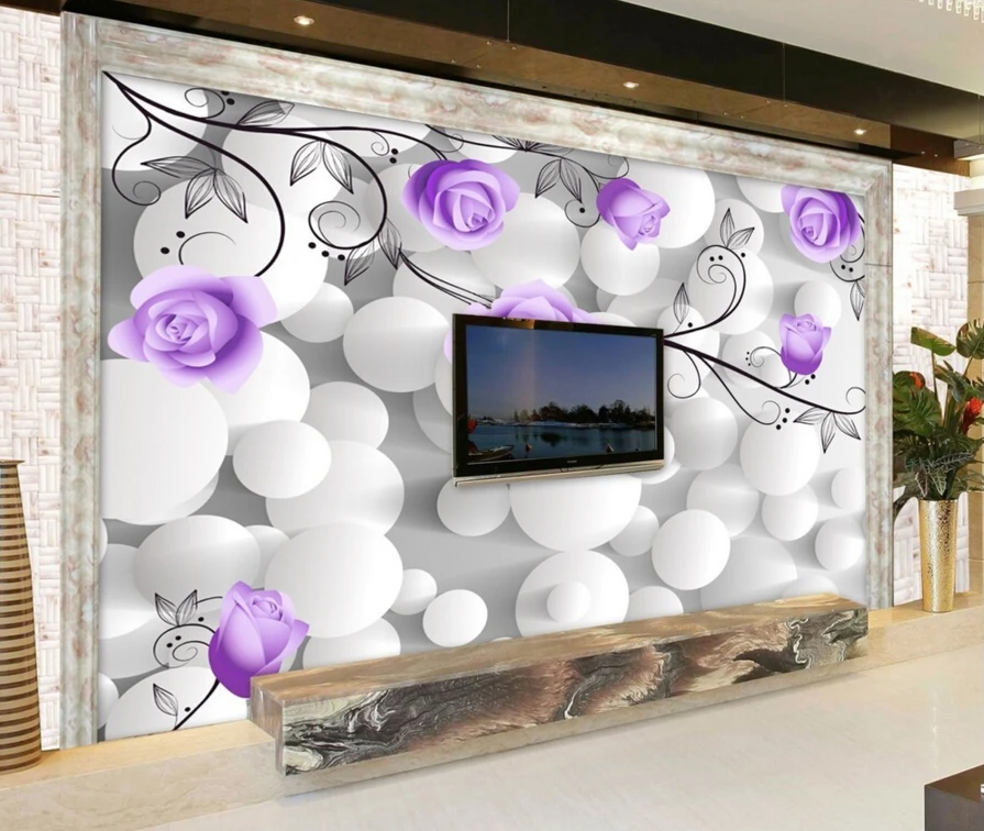 

Пользовательские цветочные обои, фиолетовая Роза, 3D фотообои для гостиной, спальни, фоновые водонепроницаемые обои