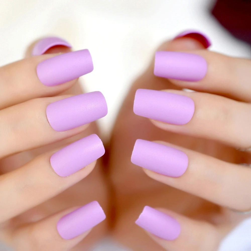 Мягкие фиолетовые матовые накладные ногти, длинные квадратные, полное покрытие, матовые накладные ногти Nep Nagels, искусственные накладные ногти, накладные ногти для ежедневного офиса