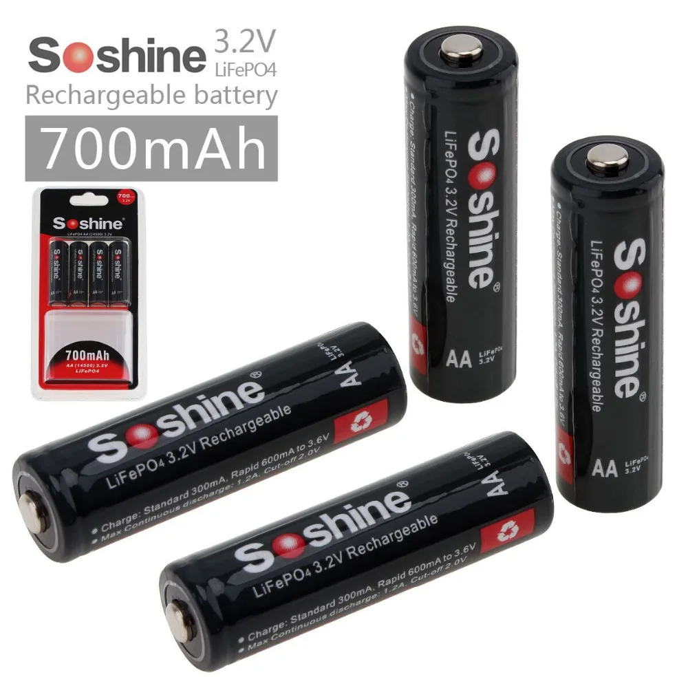 4 шт./лот Soshine 3 2 В LiFePO4 аккумулятор AA 14500 аккумуляторная батарея с защитой высокого