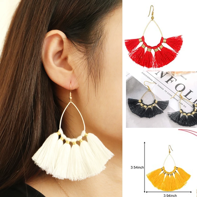 

New popular Tassel Earrings Superior Quality Fan-shaped Earrings Bohemia Temperament Fringed Ear Studs Manufacturer Wholesal