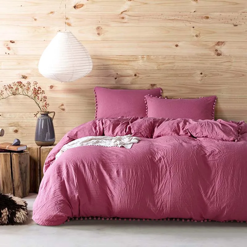

3 Pcs Duvet Quilt Cover with 2 Pillowcase Solid Color Washable Soft Bedding Covers Set FP8