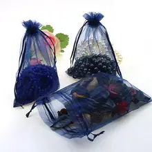 100 шт./партия, 13x18 см, темно-синие свадебные сумки из органзы и вуали, подарочная упаковка, сумки и сумки, индивидуальная печать логотипов