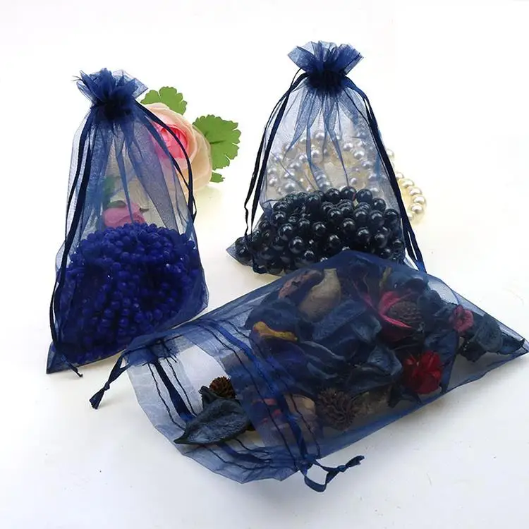 

Wholesale 100pcs/lot 13x18cm Navy Blue Wedding Drawable Organza Voile Gift Packaging Bags&Pouches Can Customized Logo Printing