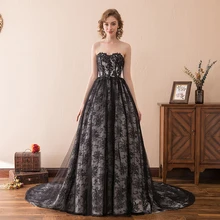 ТРАПЕЦИЕВИДНОЕ ПЛАТЬЕ на выпускной с лифом сердечком А-силуэта элегантные черные кружевные вечерние платья без рукавов с коротким шлейфом платье для невесты торжественные платья