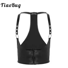 Мужской черный нагрудный ремень для тела TiaoBug из искусственной кожи, сексуальный мужской ремень для БДСМ, ремень для связывания, костюм с металлическими кольцами, топ в стиле панк