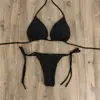 Tie Side Solid Color G-String Thong Bikini 12