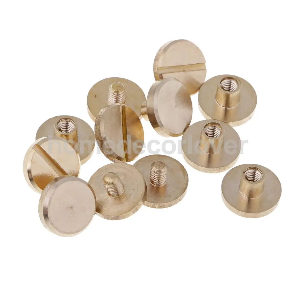 6 Sets Solid Brass Flat Round Head Stud Screwback Leather Craft Chicago Screws