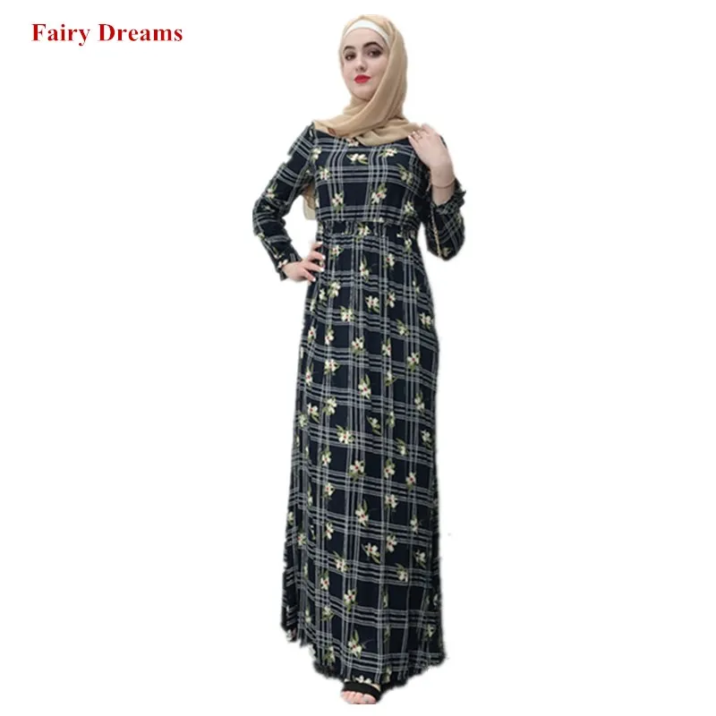 

Women Hijab Abaya Moroccan Turkey Dubai Muslim Ramadan Dress Kaftan Turkish Bangladesh Islamic Clothing Flowers Print Blue Robe