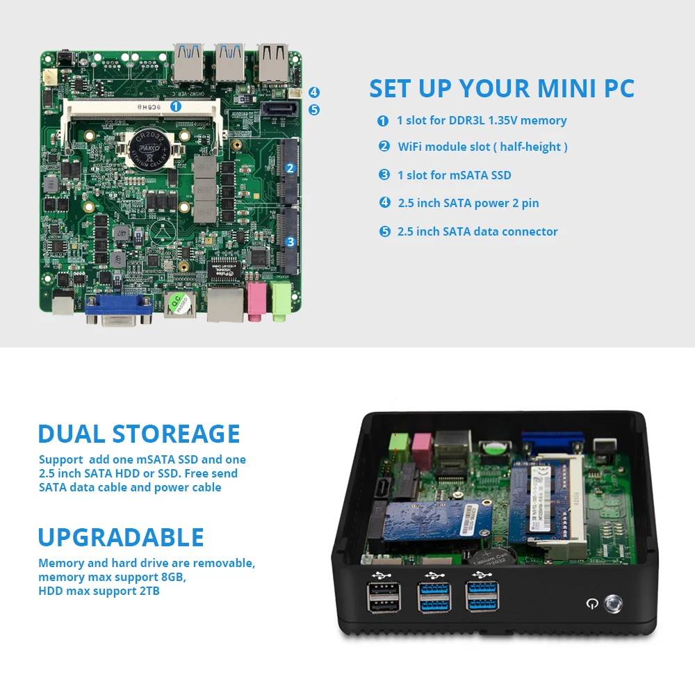 XCY 2016 fanless Mini Desktop PC Core i3 4010Y Core i5 4210Y 1 5GHZ Dual core 4