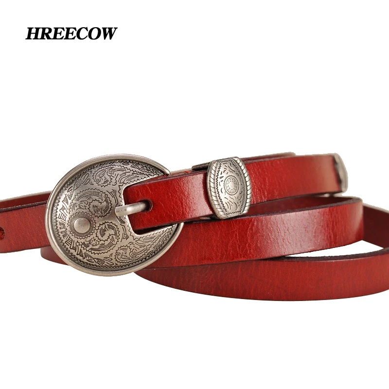 Ancients Big Buckle Thin knot belt Genuine Leather Belt For Women
