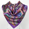 Spring And Autumn Female Satin Scarf,Big Square Scarves Hijabs Printed,Women Scarf,Purple Polyester Silk Scarf Shawl 90*90cm 1