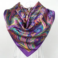 Spring And Autumn Female Satin Scarf,Big Square Scarves Hijabs Printed,Women Scarf,Purple Polyester Silk Scarf Shawl 90*90cm 1