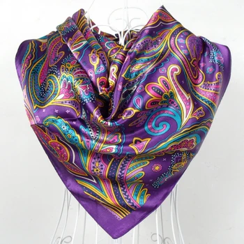 Spring And Autumn Female Satin Scarf,Big Square Scarves Hijabs Printed,Women Scarf,Purple Polyester Silk Scarf Shawl 90*90cm 1