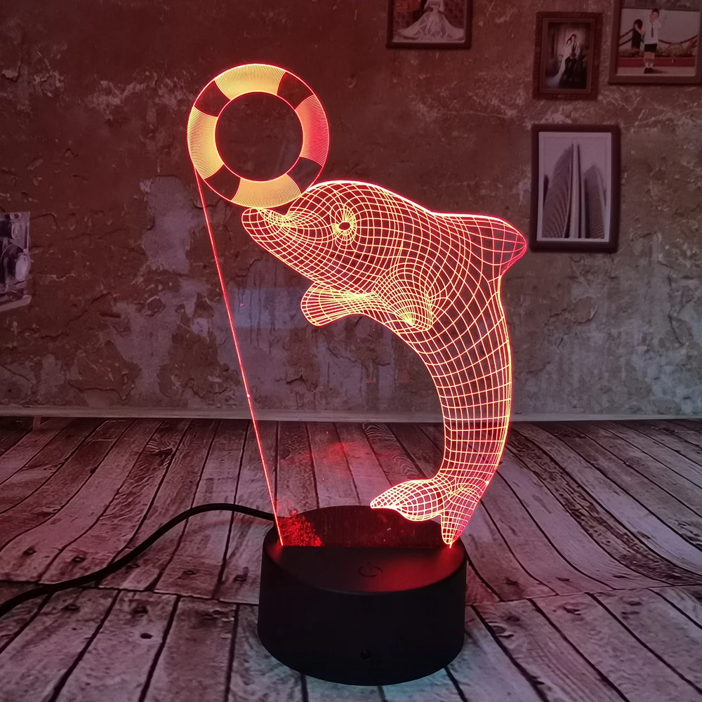Dolphin 3D Маленькая настольная лампа креативный мультяшный прикроватный светильник
