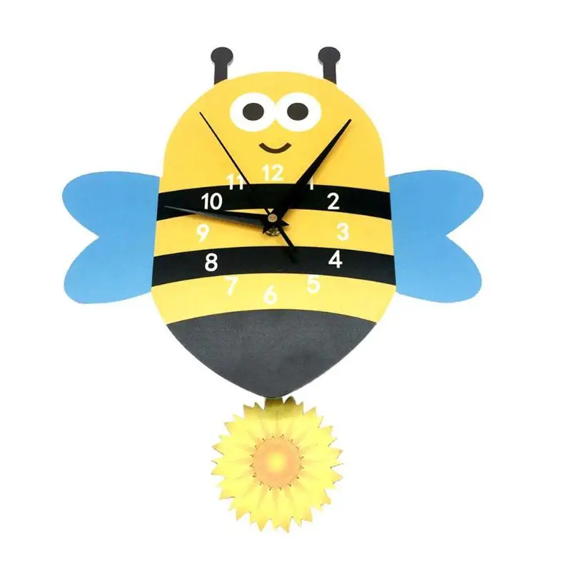 Lovely Cartoon Bee Silent Wall Clock Animal Design Kids Living Room