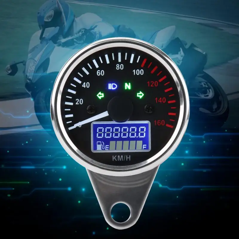 

Chrome Motorcycle Digital LED LCD Speedometer Tachometer Speed Gauge RetroUniversal 0~160KM/H