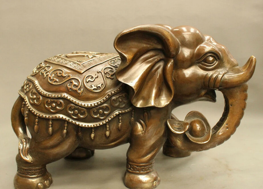 16 FengShui Chinese Bronze Copper Cai YuanBao JiXiang Elephant Statue Sculpturesculpture statue